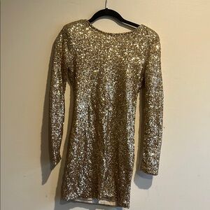 Gold Sequin Long Sleeve Dress